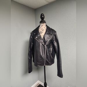 No Bounderies Black Leather Biker Jacket